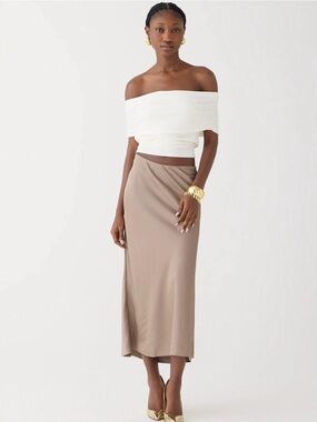 J. Crew Taupe A-Line Midi Satin Skirt
